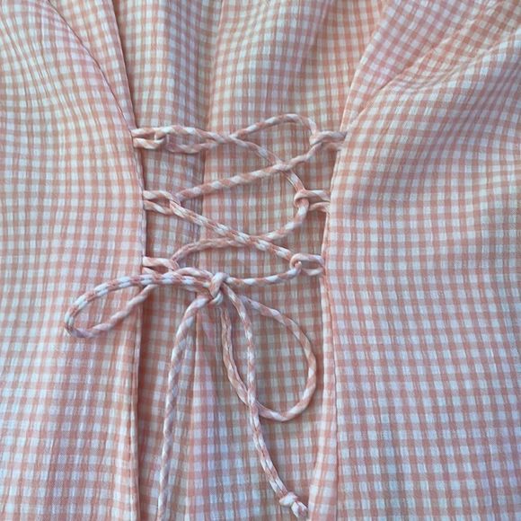 Vintage Kathy Lee peach gingham midi loop details cute corset tie in back - Picture 6 of 6